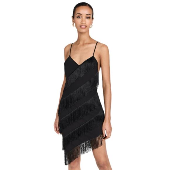 NWT Amanda Uprichard Bella Dona black fringed mini dress Size small - Picture 2 of 12